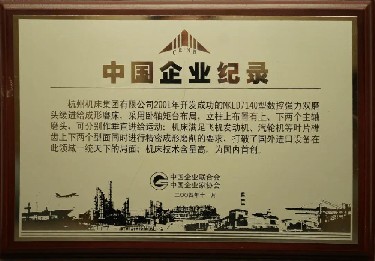 中國(guo)企業記(ji)錄（MKLD7140型數(shu)控強力(li)雙磨頭(tou)緩進給(gei)成形磨(mo)床）